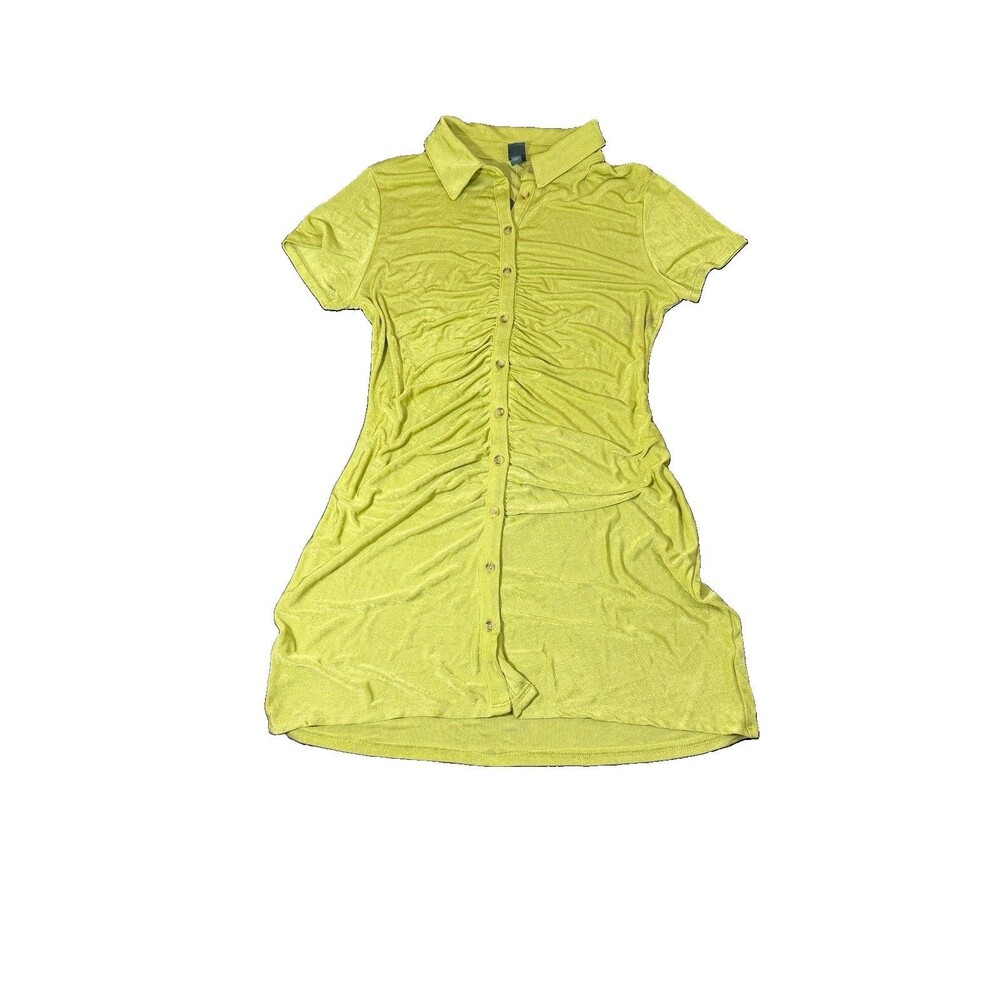 Wild Fable Green Ruched Button-Front Collared Mini Dress Short Sleeve Large